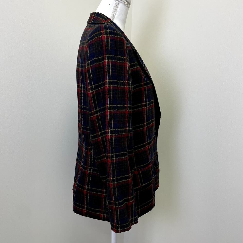 Lauren Ralph Lauren Plaid Worsted Wool Blazer Navy Red Green Size 12 Made in USA - Picture 6 of 16